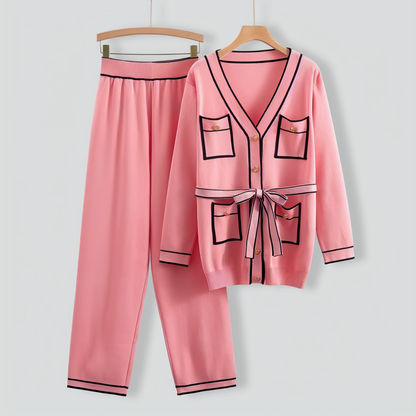 Elegant Color Contrast Two-piece Sweater Suit