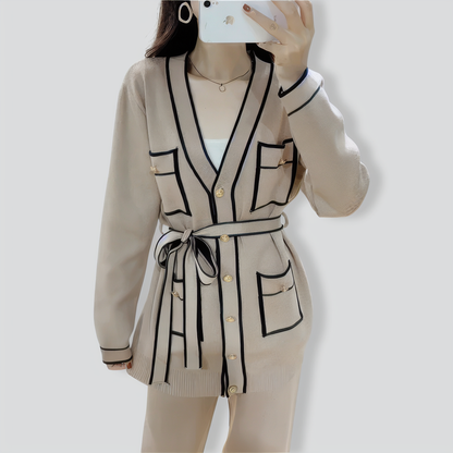 Elegant Color Contrast Two-piece Sweater Suit