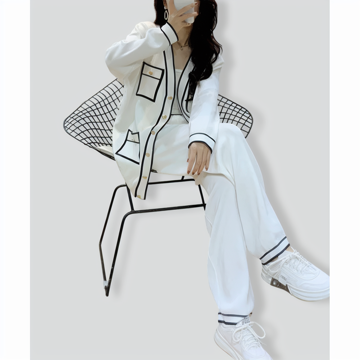 Elegant Color Contrast Two-piece Sweater Suit