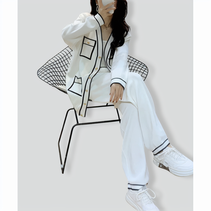 Elegant Color Contrast Two-piece Sweater Suit