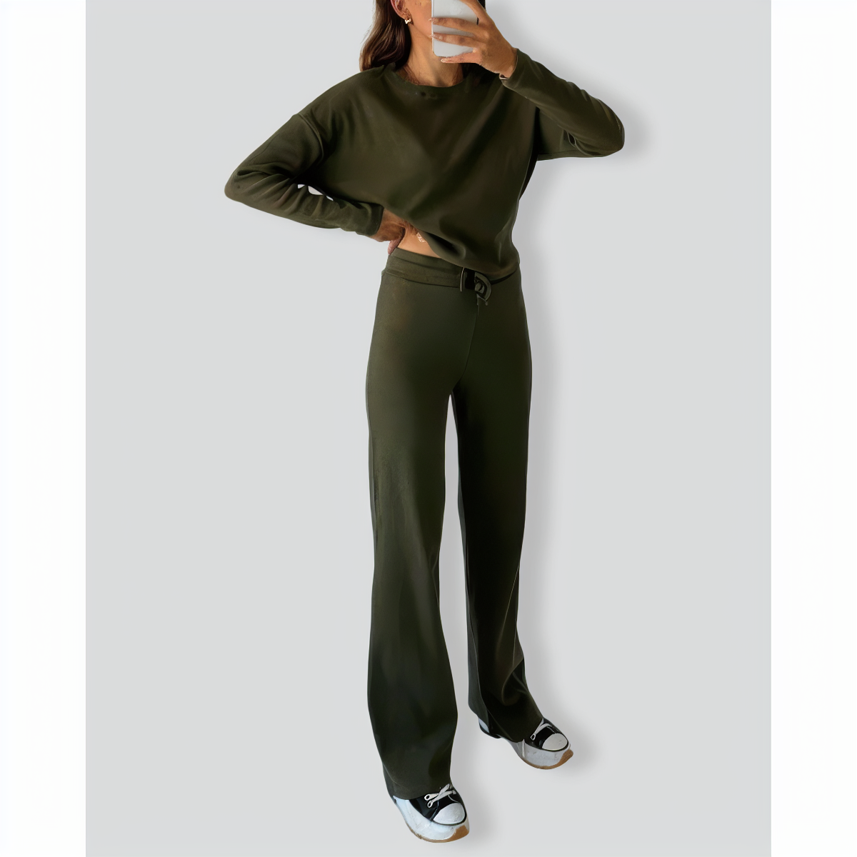 Threaded Crew Neck Drawstring Two-Piece Set