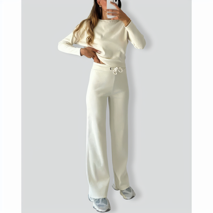 Threaded Crew Neck Drawstring Two-Piece Set