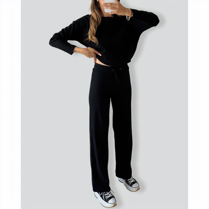 Threaded Crew Neck Drawstring Two-Piece Set