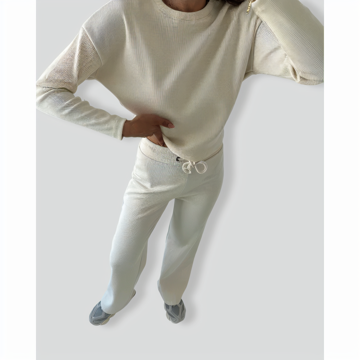 Threaded Crew Neck Drawstring Two-Piece Set