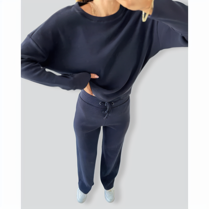 Threaded Crew Neck Drawstring Two-Piece Set