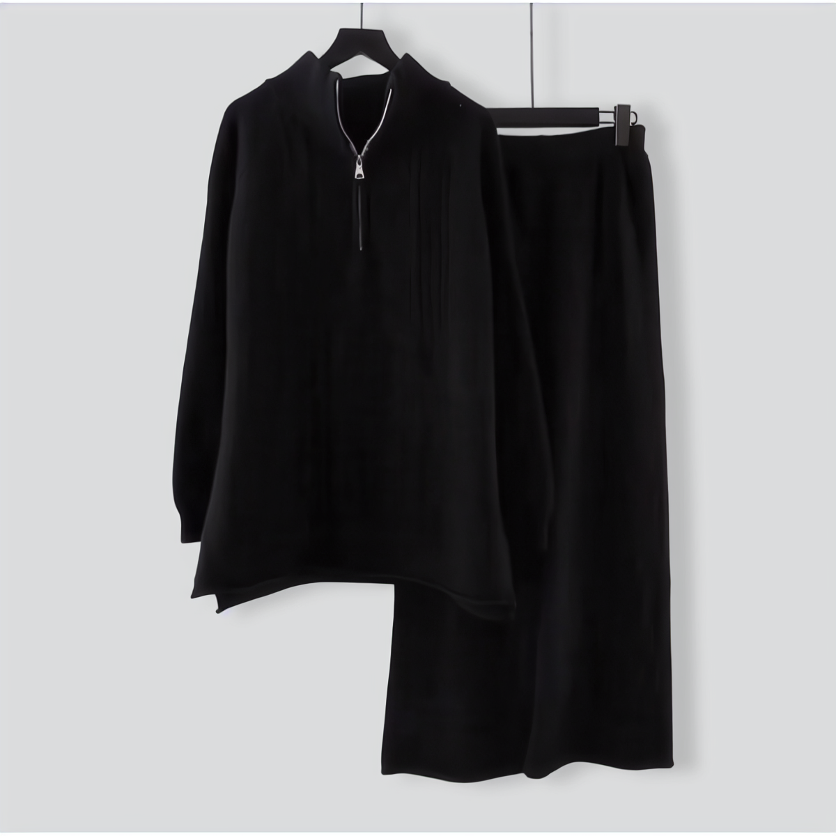 Stand Collar Knitted Sweater Wide Leg Pants Two Piece Set