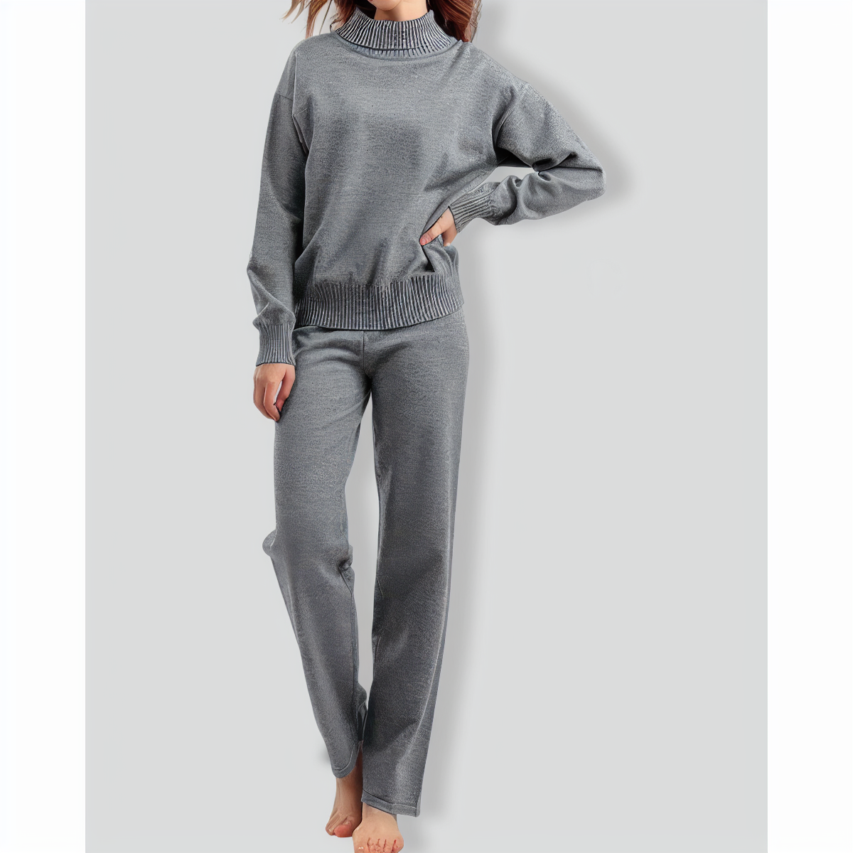 Versatile Knitted Top and Casual Pants Two-Piece Set