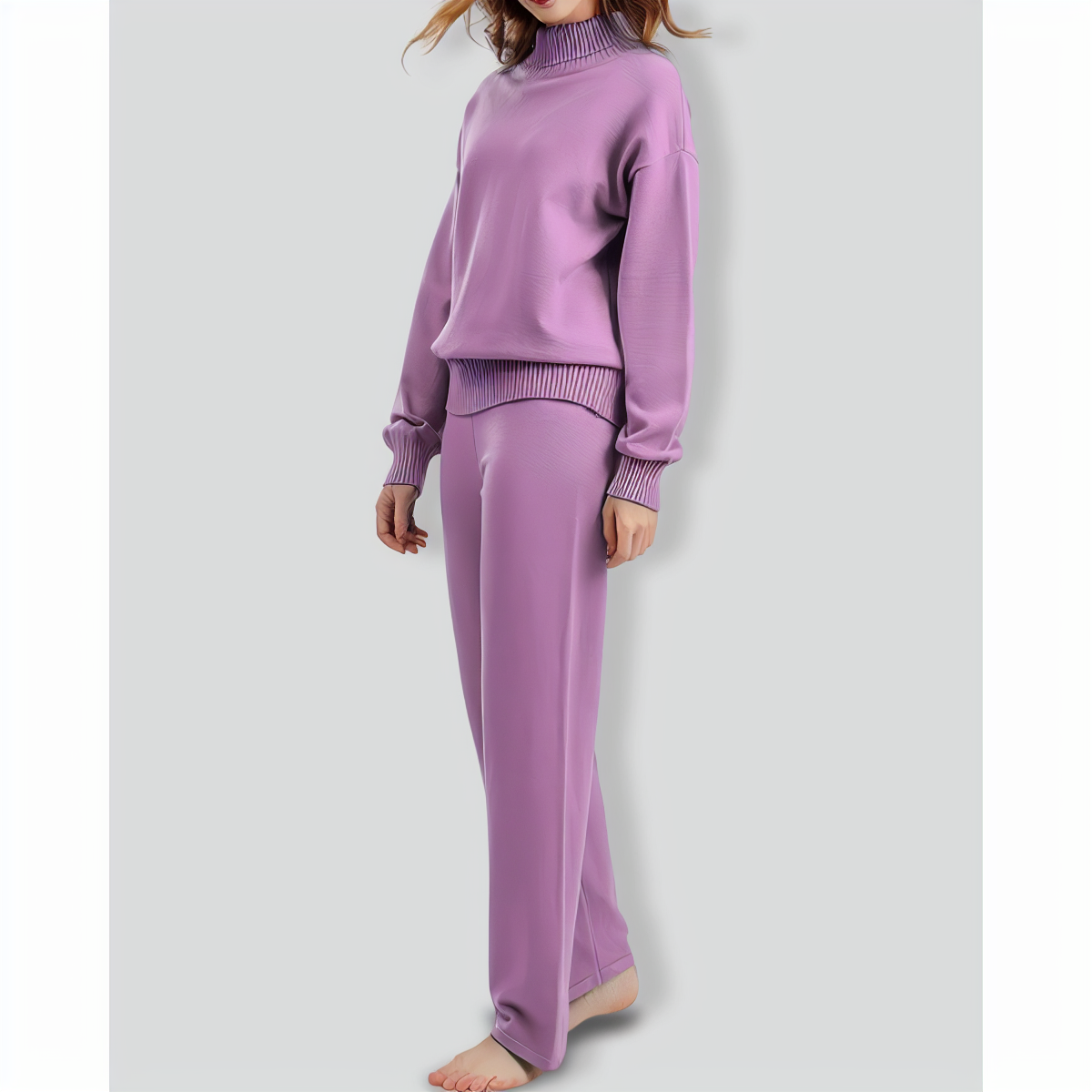 Versatile Knitted Top and Casual Pants Two-Piece Set