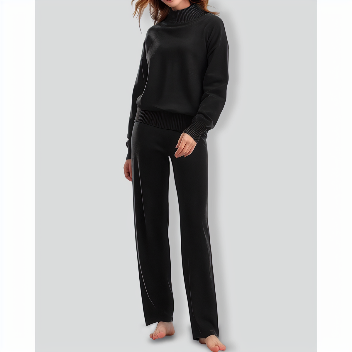 Versatile Knitted Top and Casual Pants Two-Piece Set