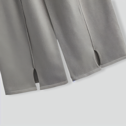 Solid Color Slit Sweater Wide-Leg Trousers Two-Piece Set