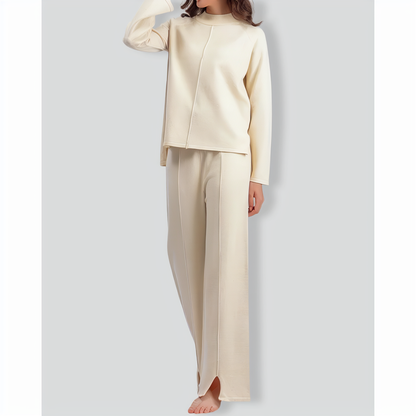 Solid Color Slit Sweater Wide-Leg Trousers Two-Piece Set