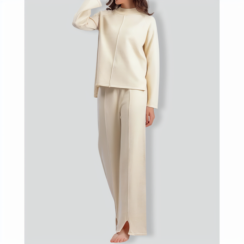 Solid Color Slit Sweater Wide-Leg Trousers Two-Piece Set