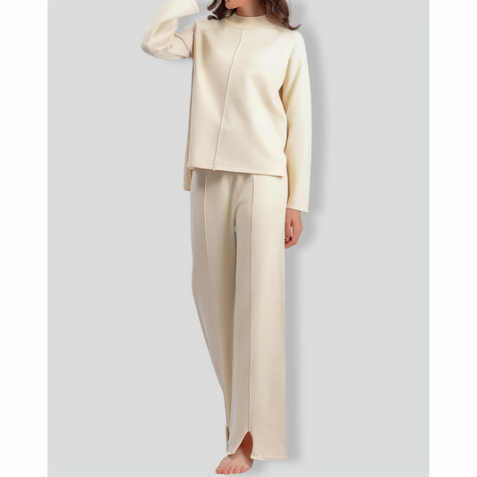 Solid Color Slit Sweater Wide-Leg Trousers Two-Piece Set