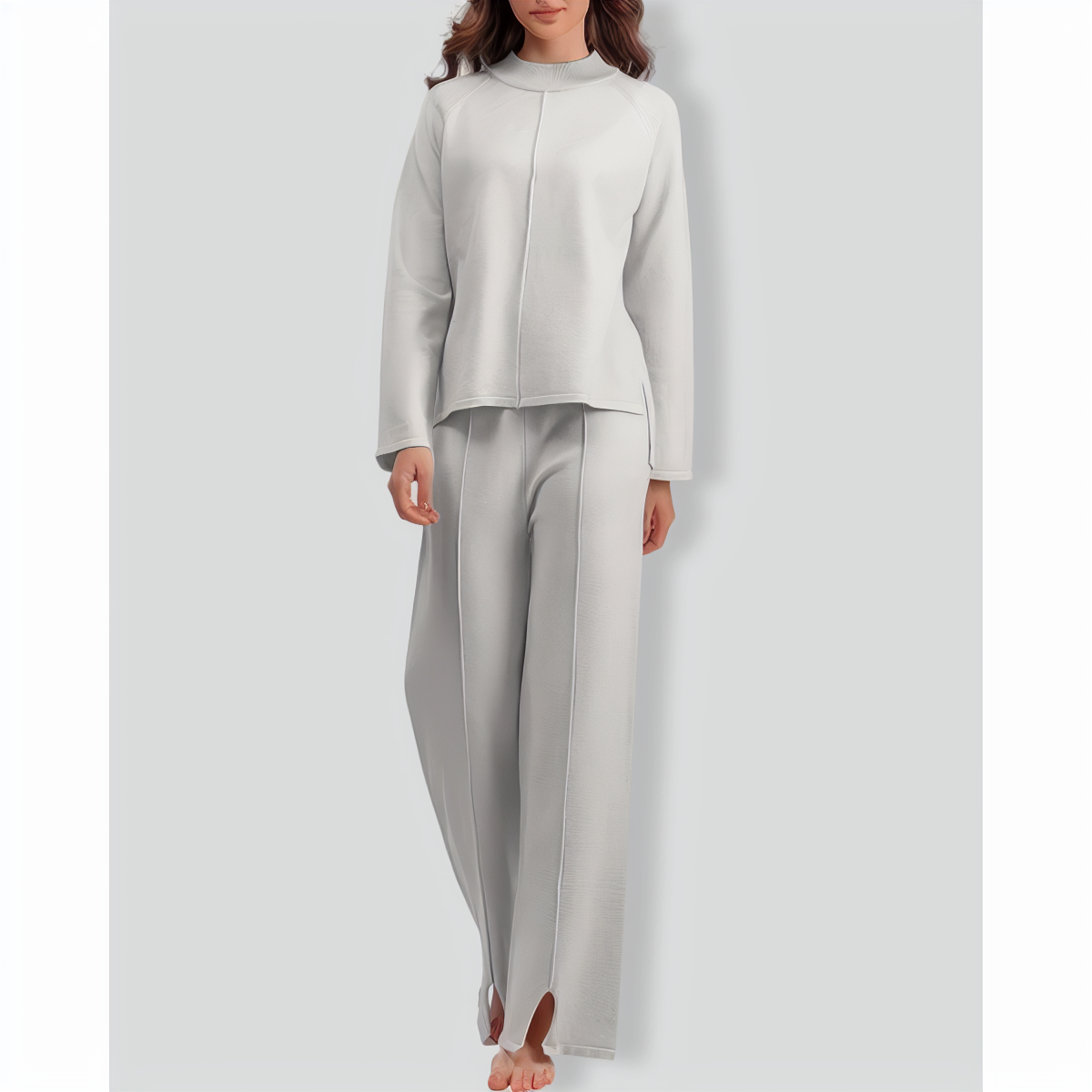 Solid Color Slit Sweater Wide-Leg Trousers Two-Piece Set