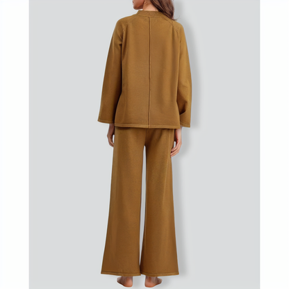 Solid Color Slit Sweater Wide-Leg Trousers Two-Piece Set