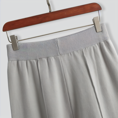 Solid Color Slit Sweater Wide-Leg Trousers Two-Piece Set