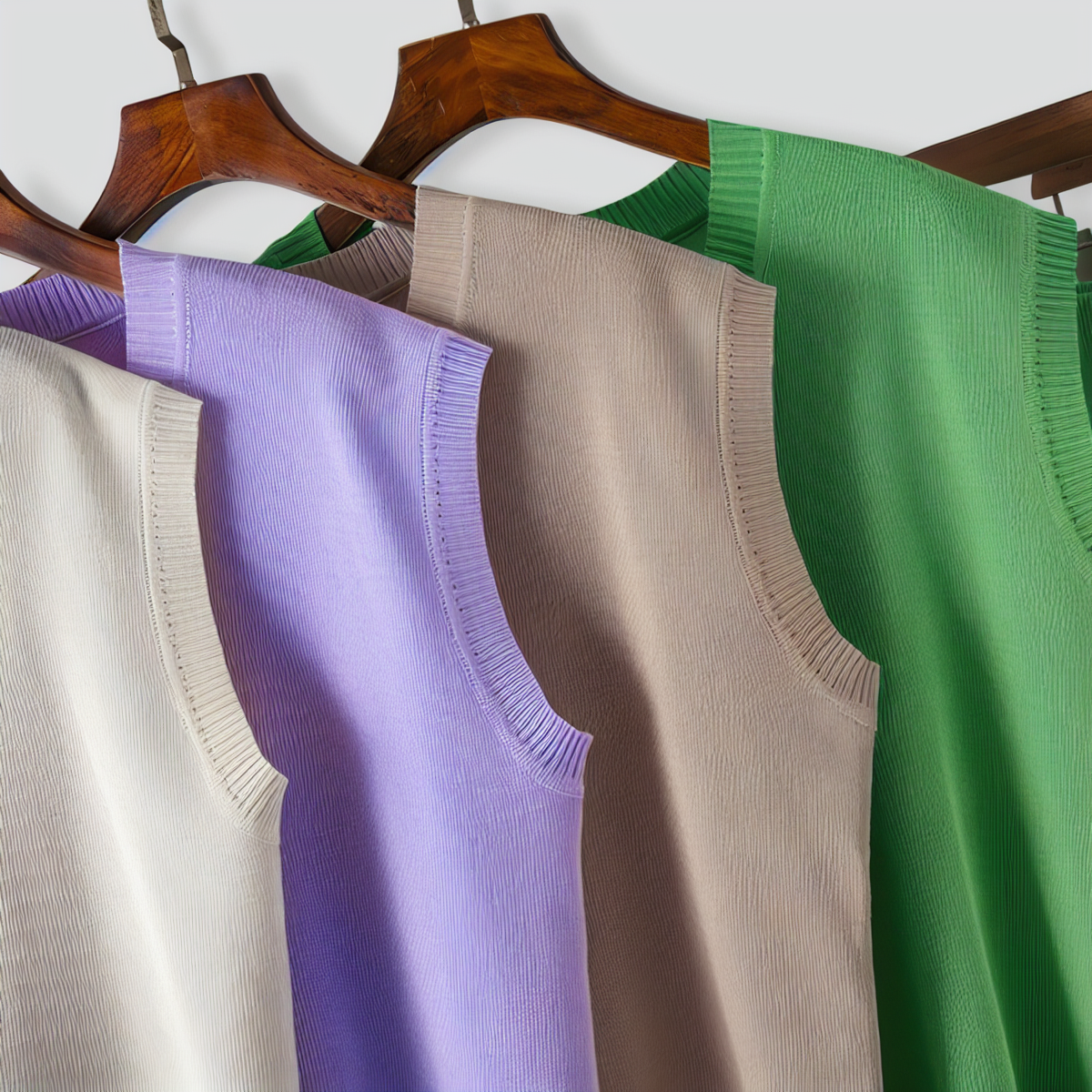 V-Neck Sleeveless Knitted Vest Top + Slit Wide-Leg Pants Two-Piece Set