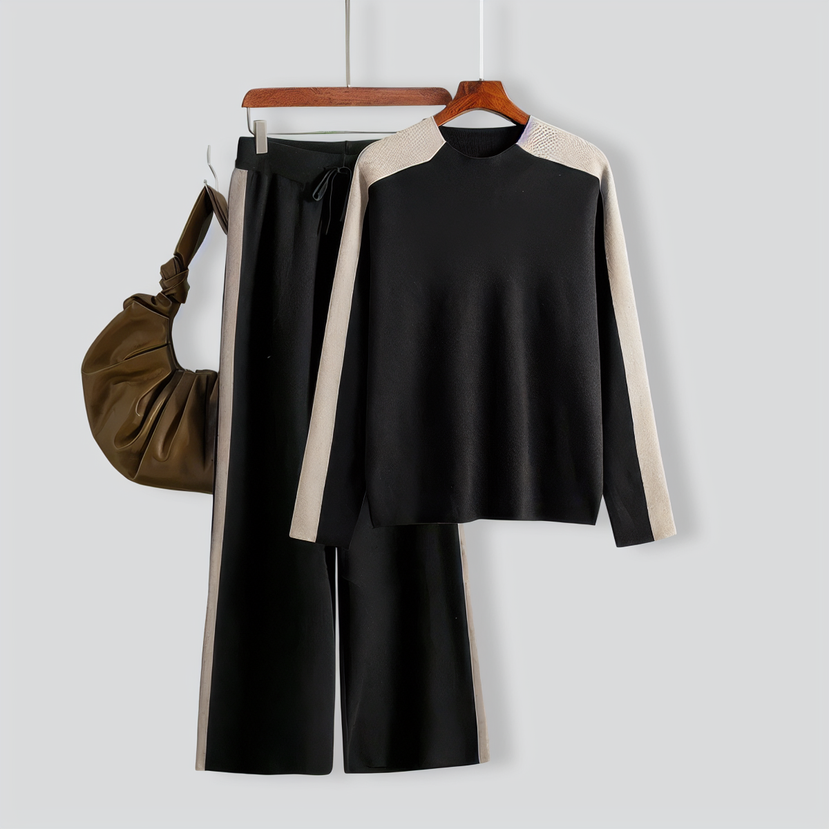 Half-Turtleneck Sweater and Cropped Pants Two-Piece Set