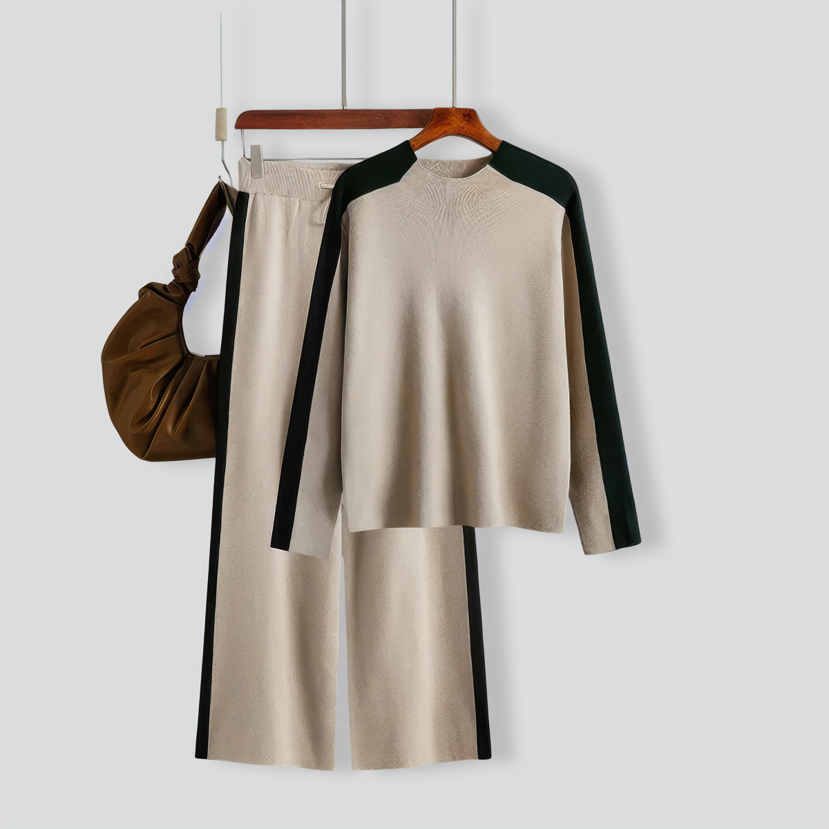 Half-Turtleneck Sweater and Cropped Pants Two-Piece Set