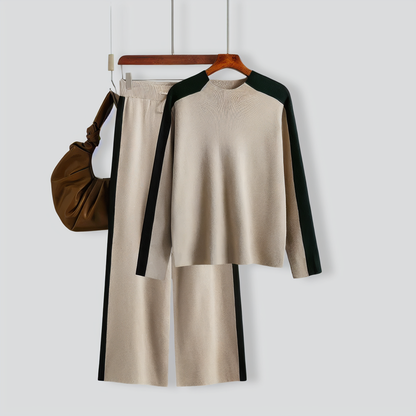 Half-Turtleneck Sweater and Cropped Pants Two-Piece Set