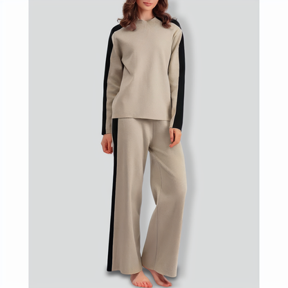 Half-Turtleneck Sweater and Cropped Pants Two-Piece Set