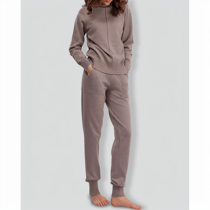 Turtleneck solid color sweater knitted two-piece set