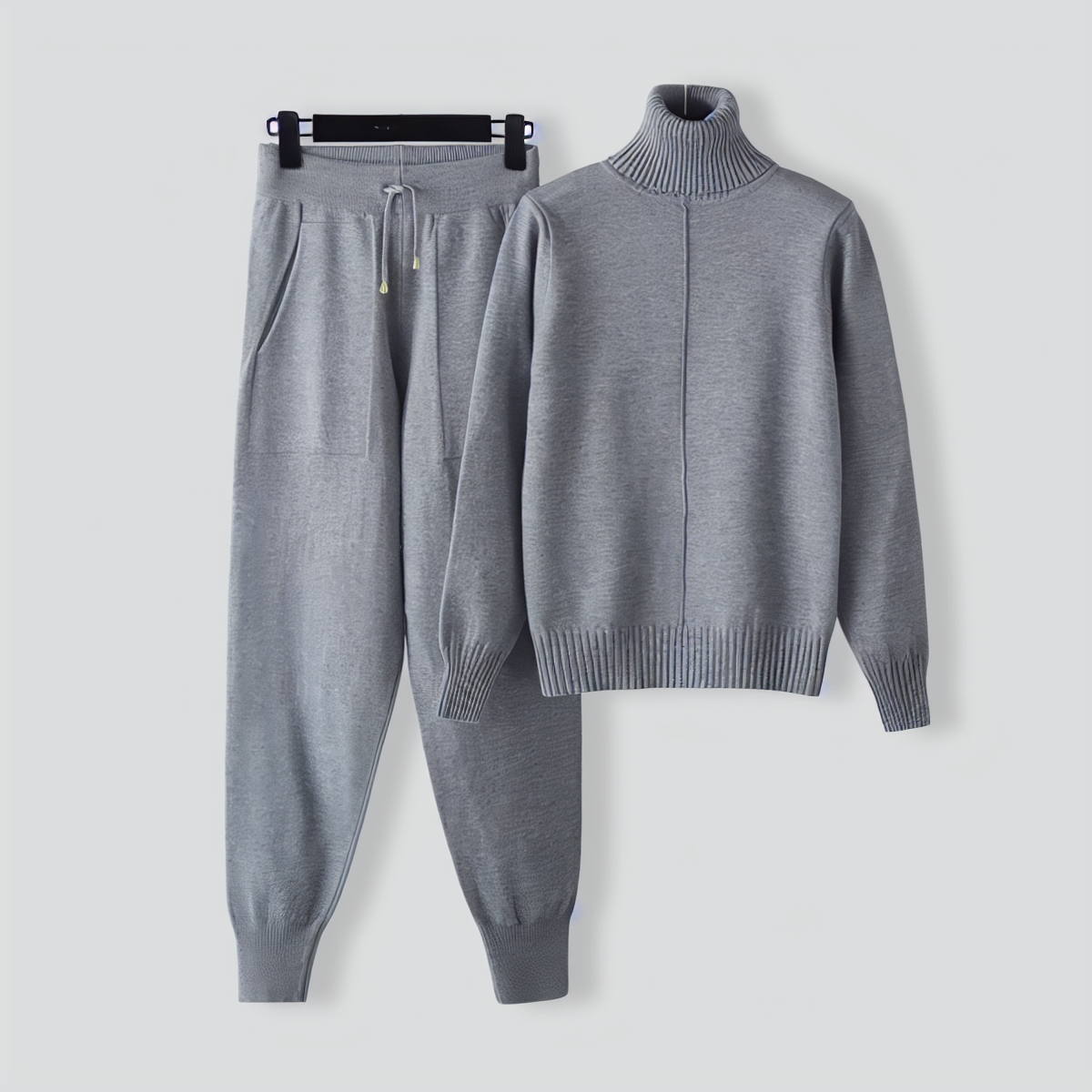 Turtleneck solid color sweater knitted two-piece set