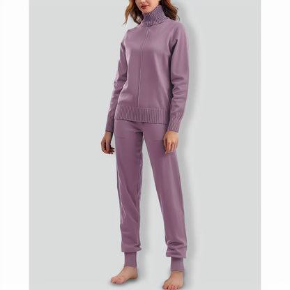 Turtleneck solid color sweater knitted two-piece set