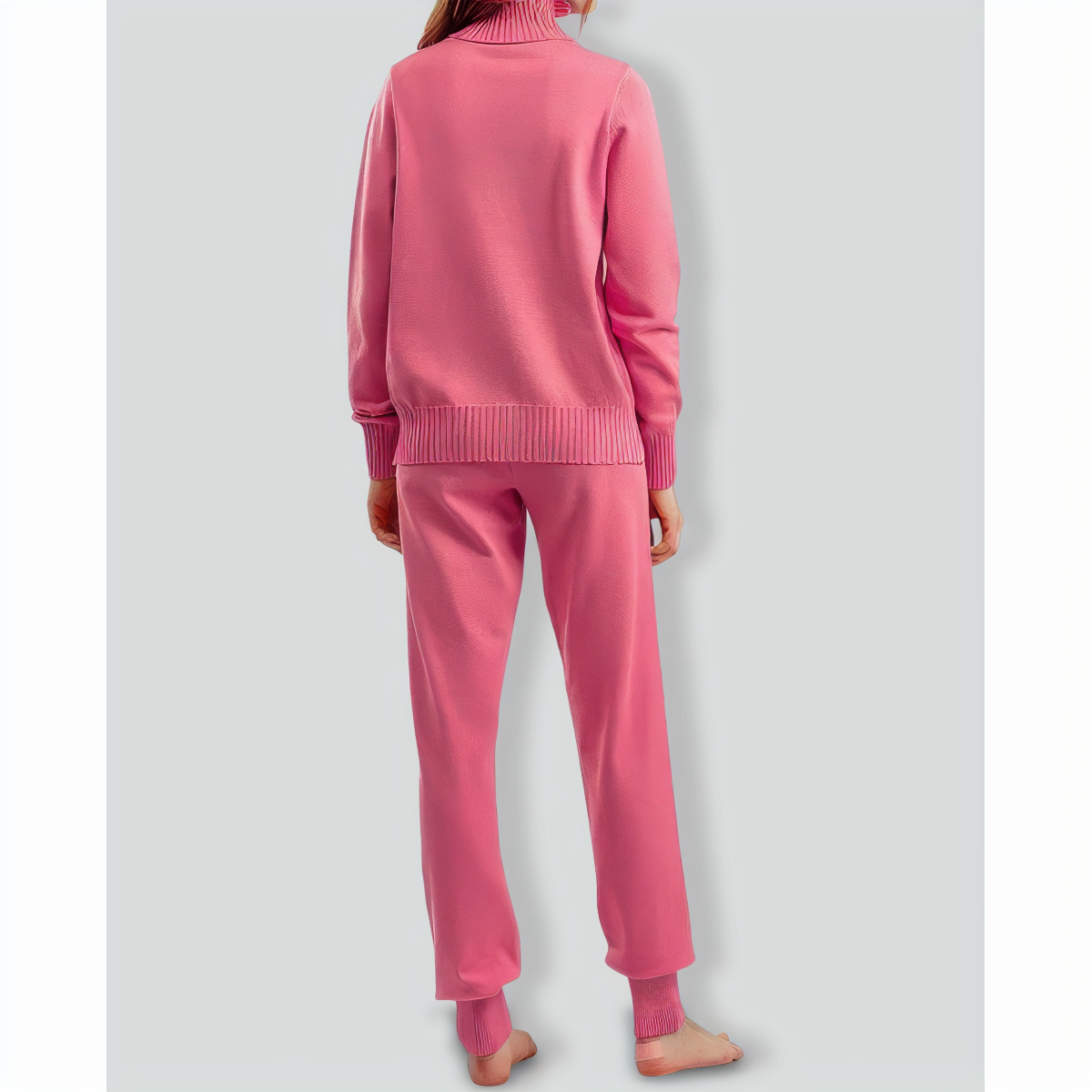 Turtleneck solid color sweater knitted two-piece set