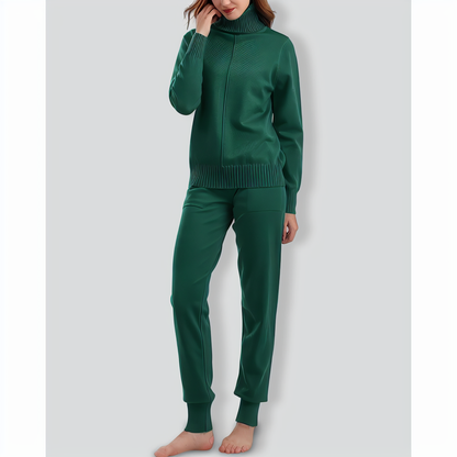 Turtleneck solid color sweater knitted two-piece set