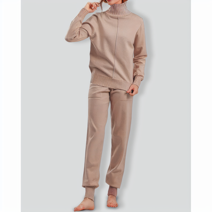 Turtleneck solid color sweater knitted two-piece set