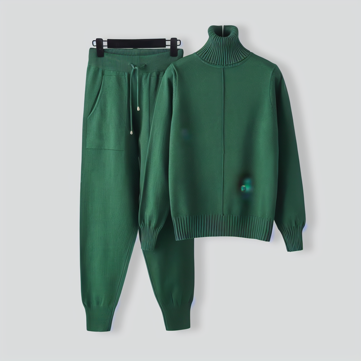 Turtleneck solid color sweater knitted two-piece set