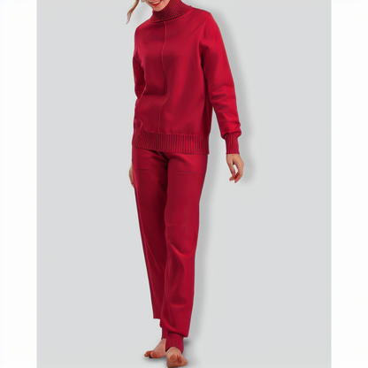 Turtleneck solid color sweater knitted two-piece set