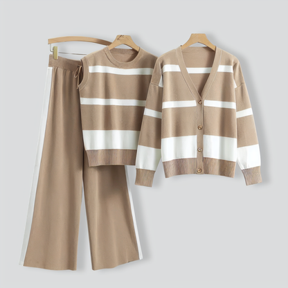 Fashion Striped Knitted Three-Piece Set