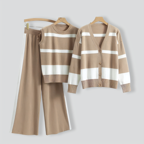 Fashion Striped Knitted Three-Piece Set