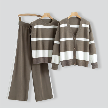 Fashion Striped Knitted Three-Piece Set