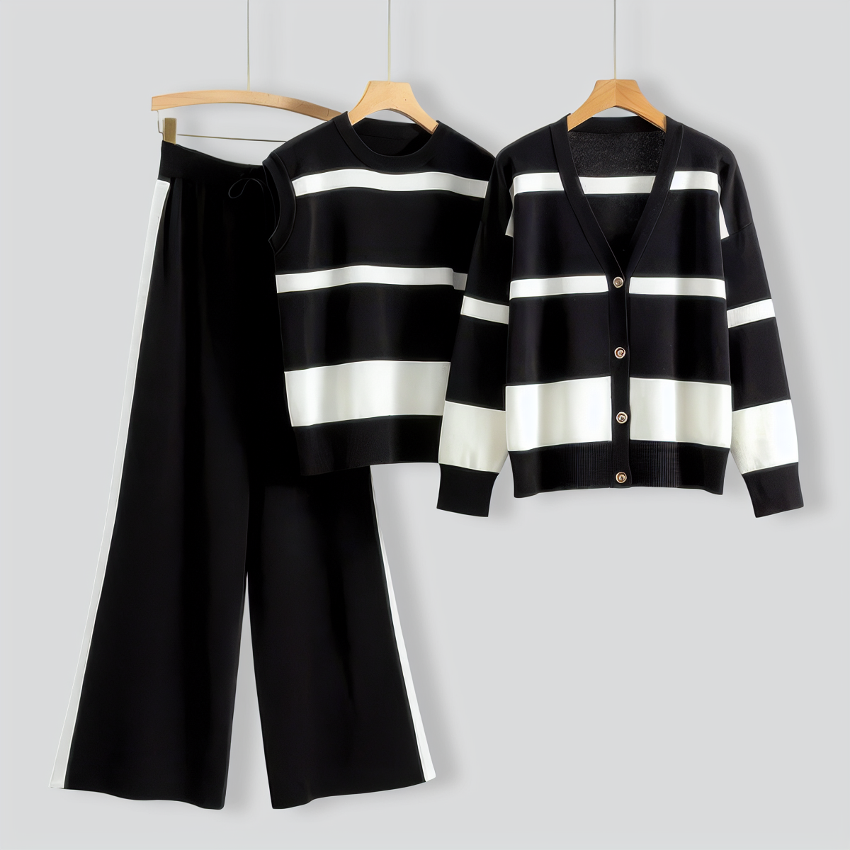Fashion Striped Knitted Three-Piece Set