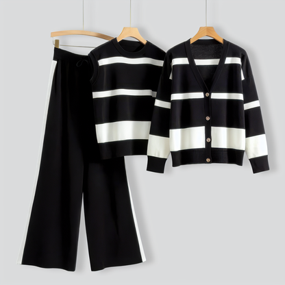 Fashion Striped Knitted Three-Piece Set