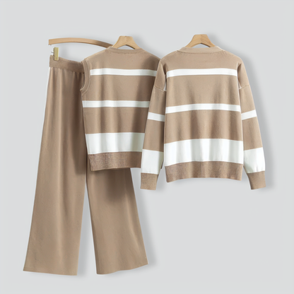 Fashion Striped Knitted Three-Piece Set