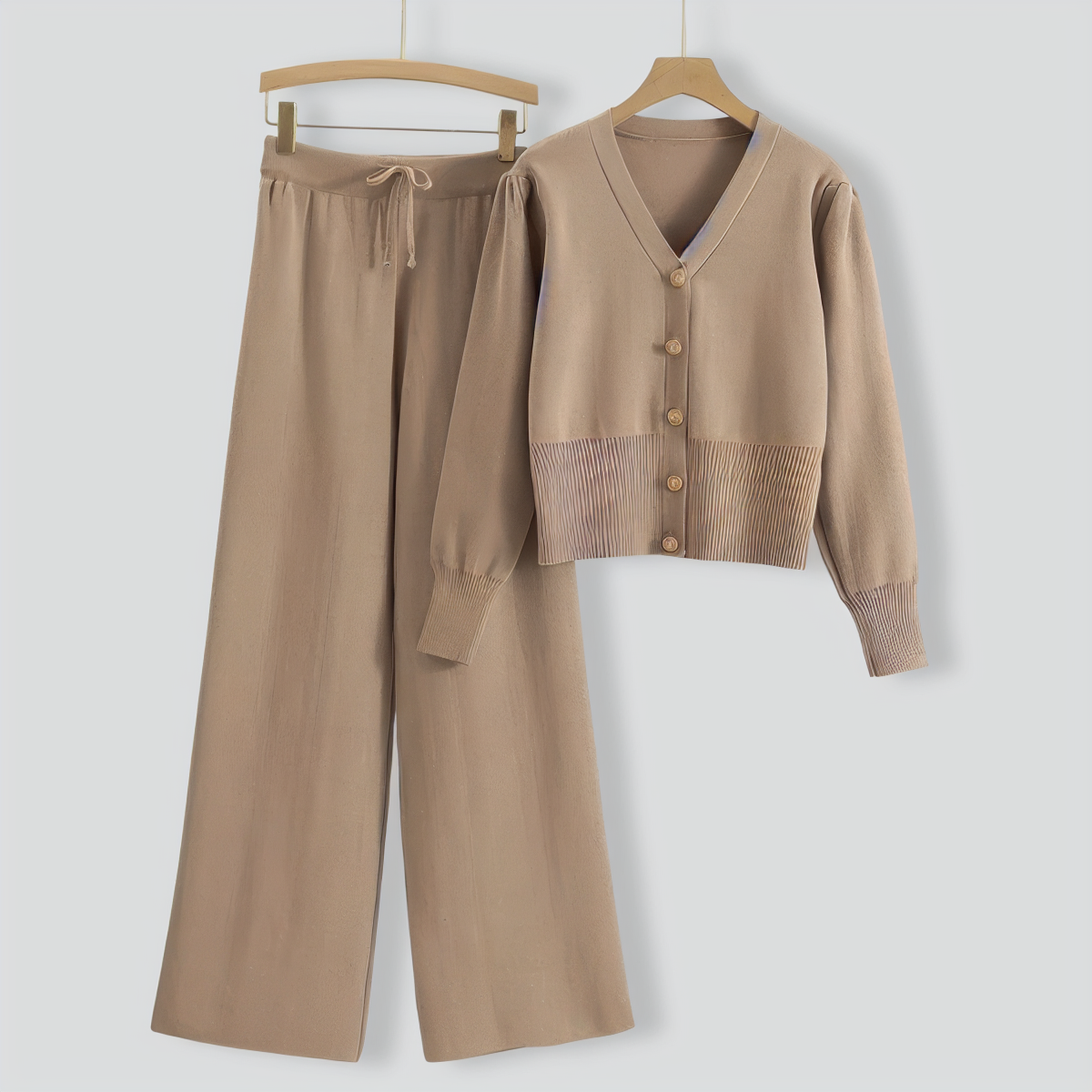 Retro knitted short jacket top wide leg pants two-piece set