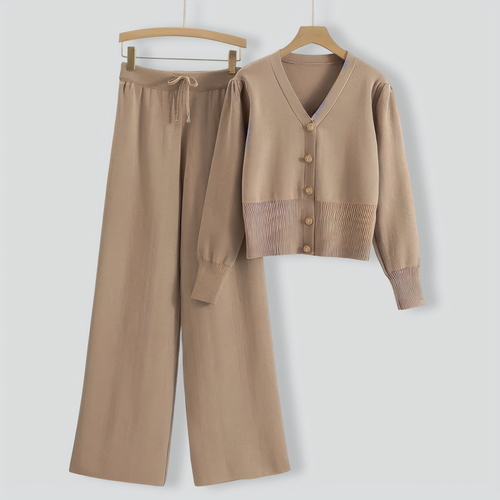 Retro knitted short jacket top wide leg pants two-piece set