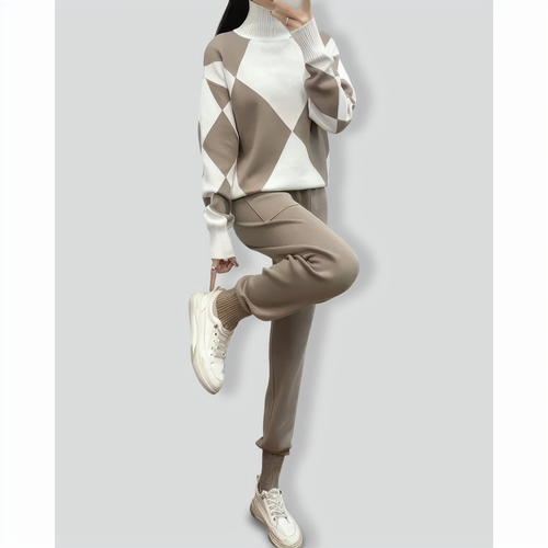 Casual knitted plaid sweater two-piece set