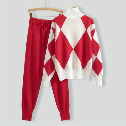 Casual knitted plaid sweater two-piece set