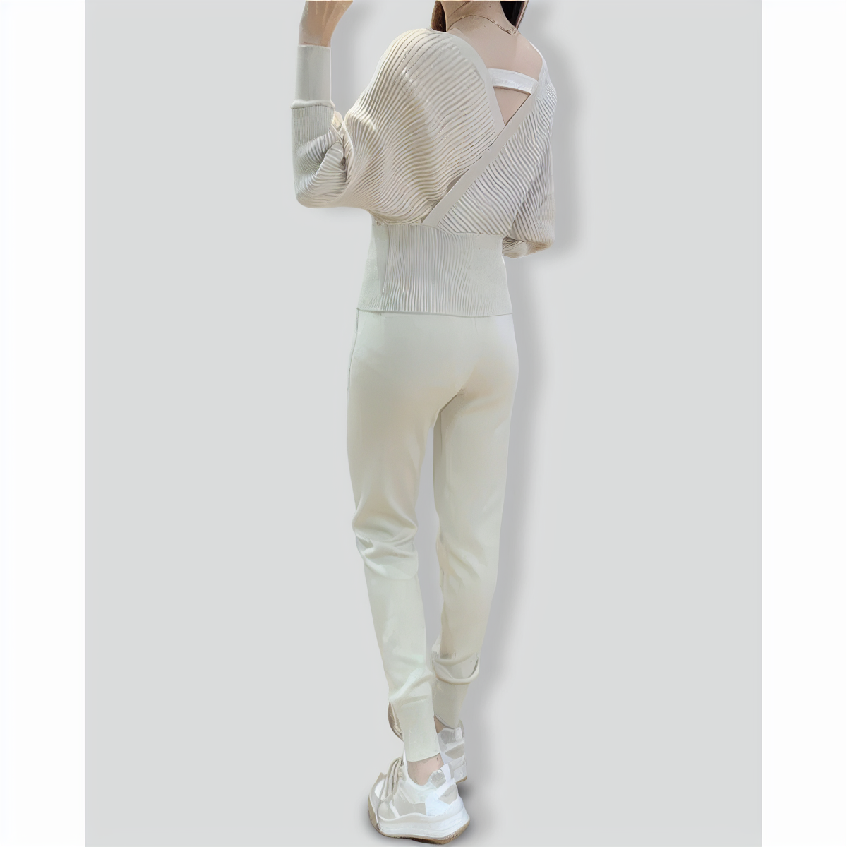 V-Neck Sexy Off-Shoulder Short Knitted Two-Piece Set