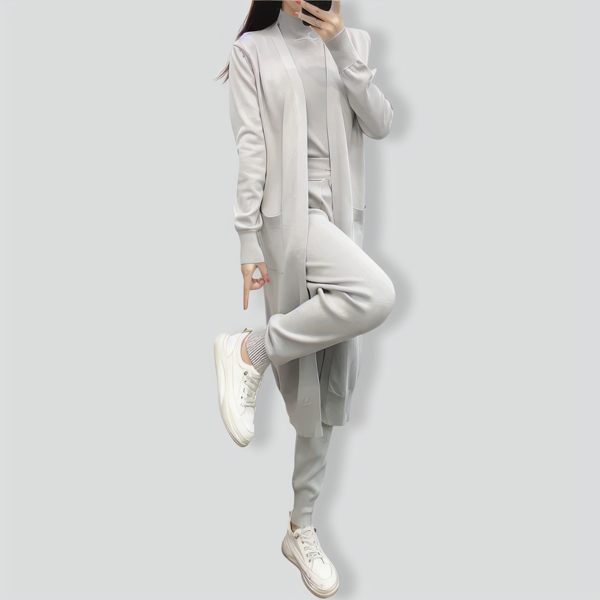 Casual knitted cardigan vest and pants three-piece set