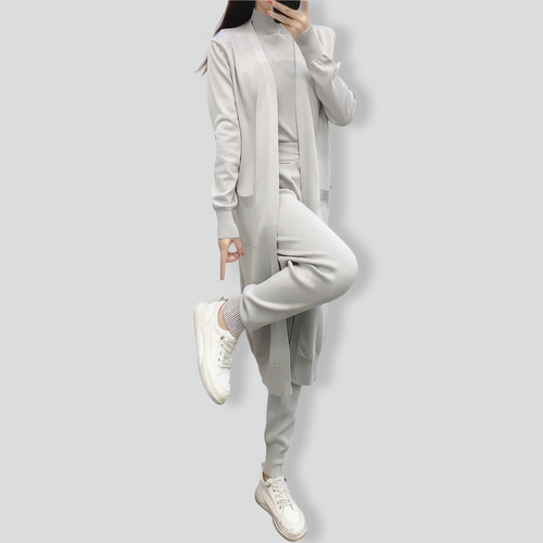 Casual knitted cardigan vest and pants three-piece set