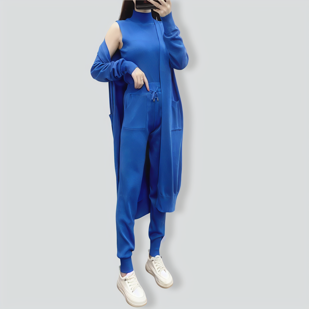 Casual knitted cardigan vest and pants three-piece set