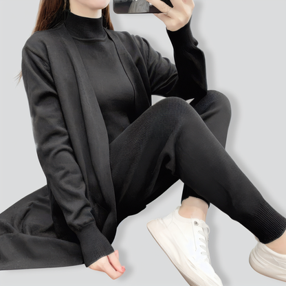 Casual knitted cardigan vest and pants three-piece set