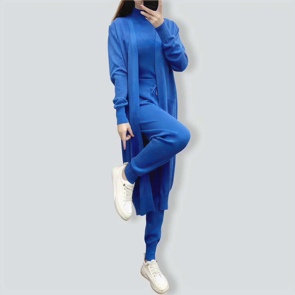 Casual knitted cardigan vest and pants three-piece set