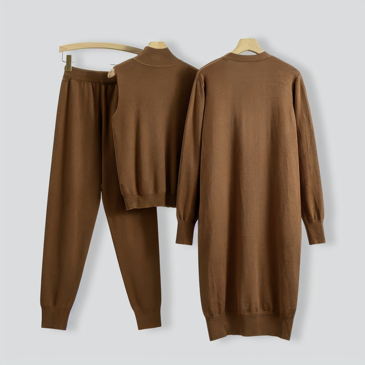 Casual knitted cardigan vest and pants three-piece set